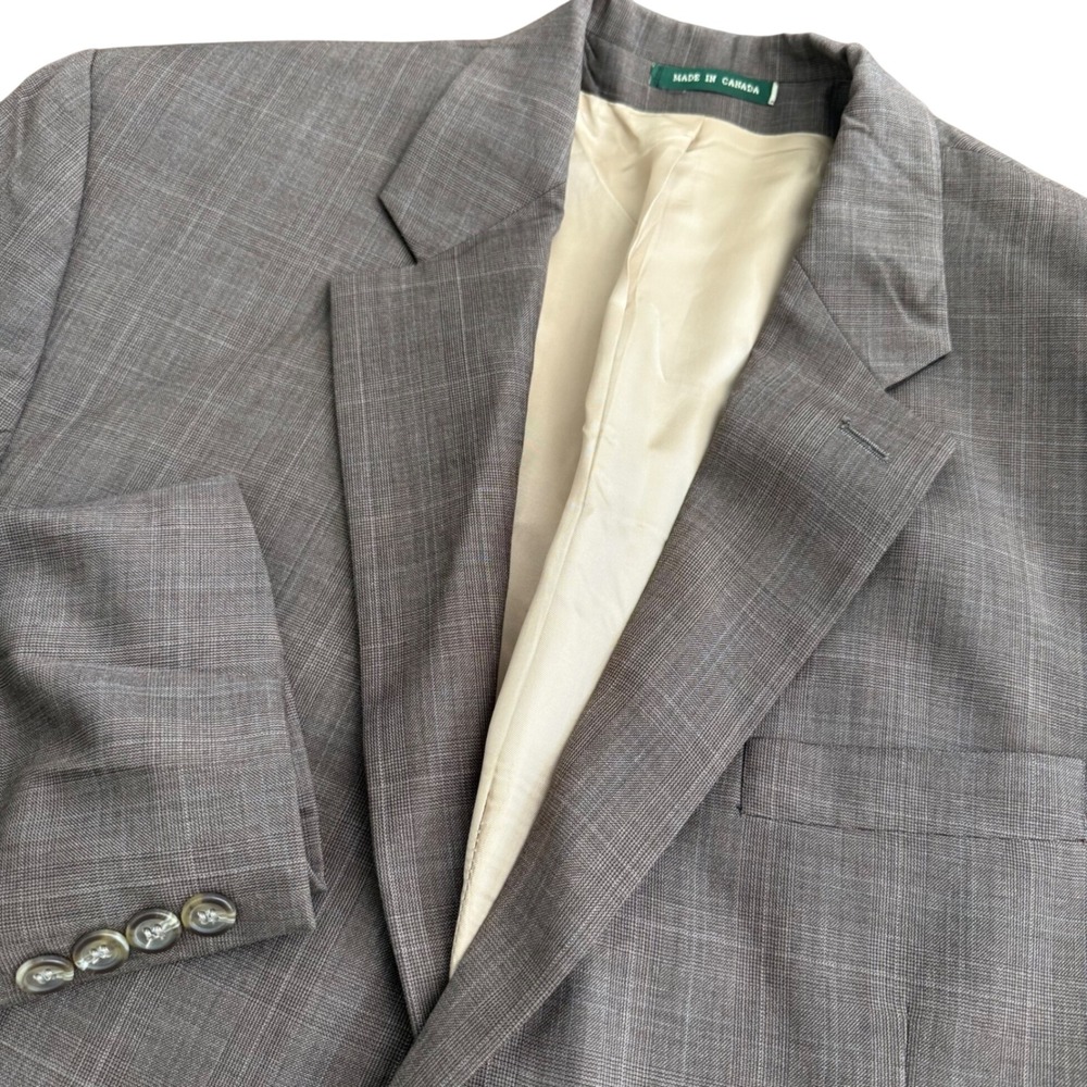 Lauren Ralph Lauren Mens 44L Grey Glen Check 100% Wool Blazer Jacket Made Canada